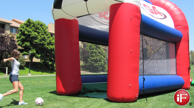inflatable soccer goal kick, inflatable soccer game, inflatable sports game, branded inflatable soccer game