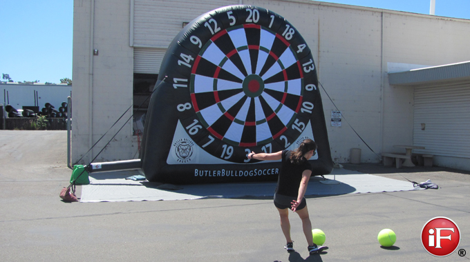 inflatable soccer darts, soccer bullseye kicking game, inflatable dartboard